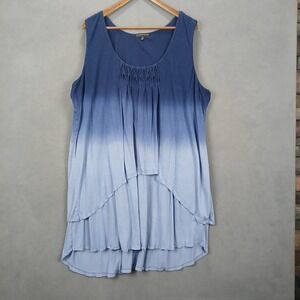 GreaterGood Tunic‎ Top Womens 4X Blue Stella Ombre Pleated Embellished Beaded